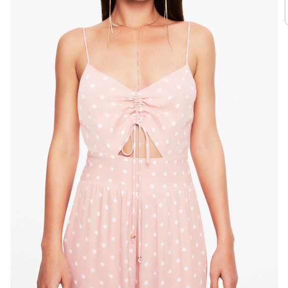 Milan Tie Front Jumpsuit in Misty Rose Polka Dot  - Picture 6 of 7